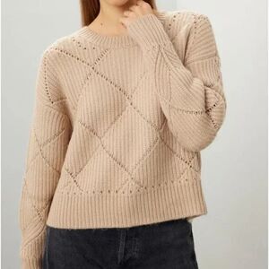 Thakoon size S Argyle Pointelle Sweater Oatmeal 100% Merino Wool Grandpa Boxy